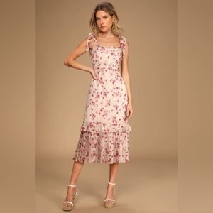 Lulus “Terrace Views” Taupe Floral Dress